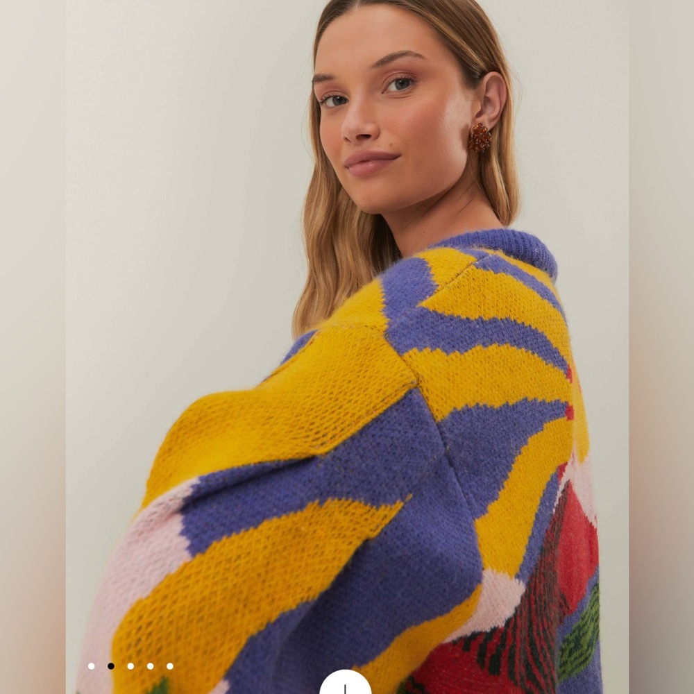 FARM Rio Multicolor Parrot 'Happiness' Knit Sweater - Purple, Yellow, Green, Red - Picture 2 of 9